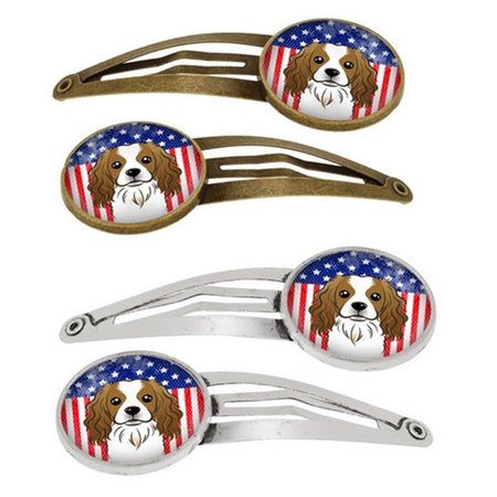 CAROLINES TREASURES American Flag and Cavalier Spaniel Barrettes Hair Clips, Set of 4, 4PK BB2154HCS4